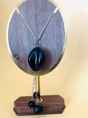 Long Black & silver Pendant Necklace